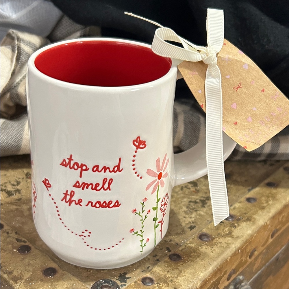 Rae Dunn White Mug with Red Interior        New Collection 2025